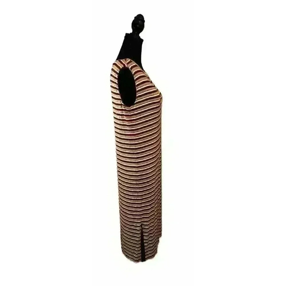 Loft Sleeveless Stretch Dress Striped Multicolor Slits Midi‎ Size XS - Picture 2 of 8